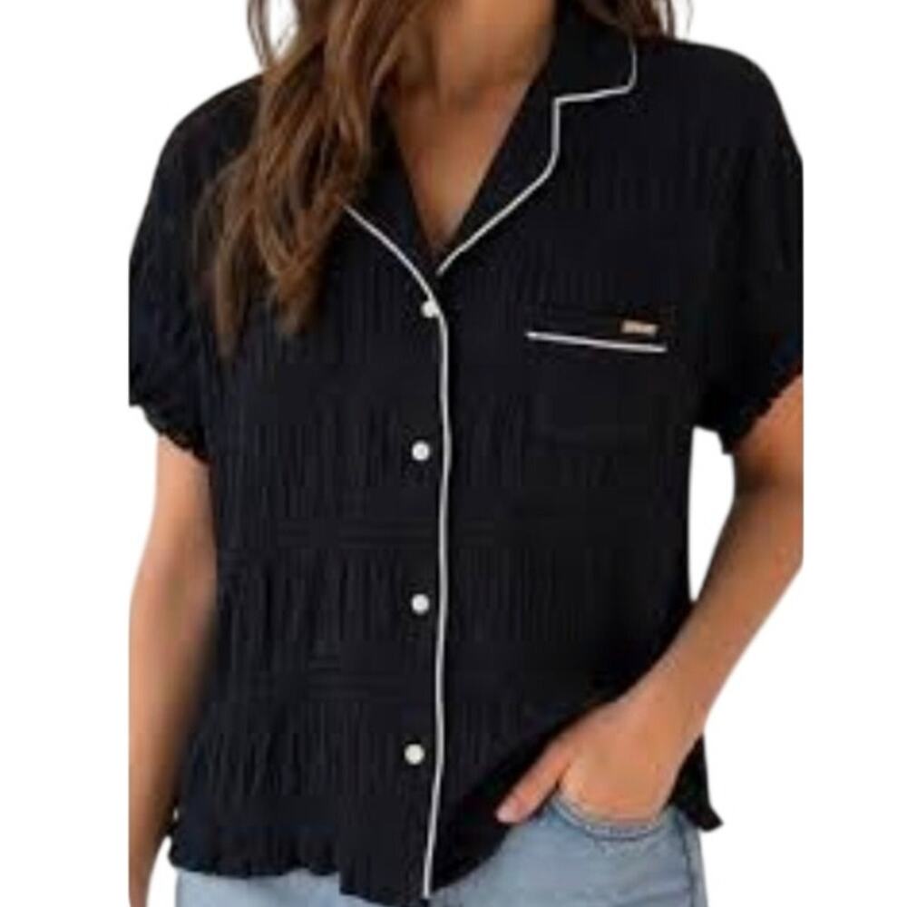 Jason Wu Ruche Crinkle Pajama Top Size Small Dark Coquette Minimalist Loungewear